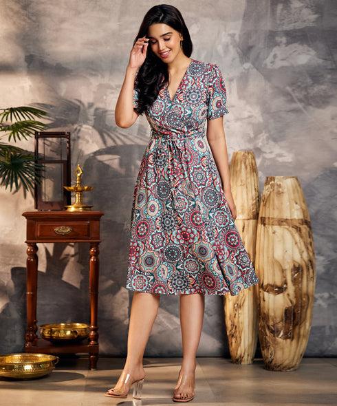 Mandela Magical Printed Vneck Dress